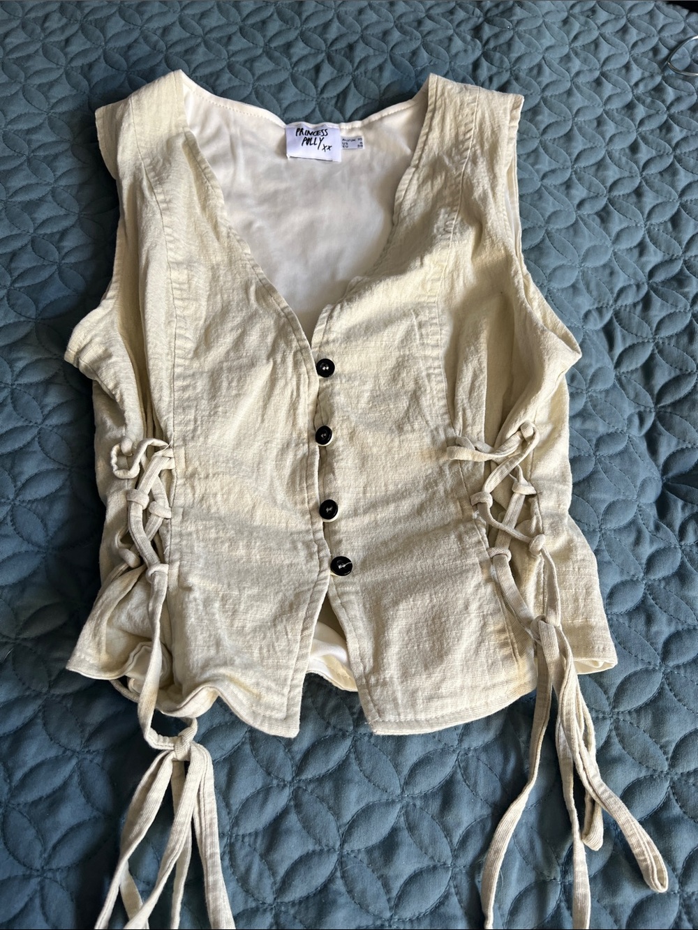 Princess Polly Cream Lace-Up Cotton Vest